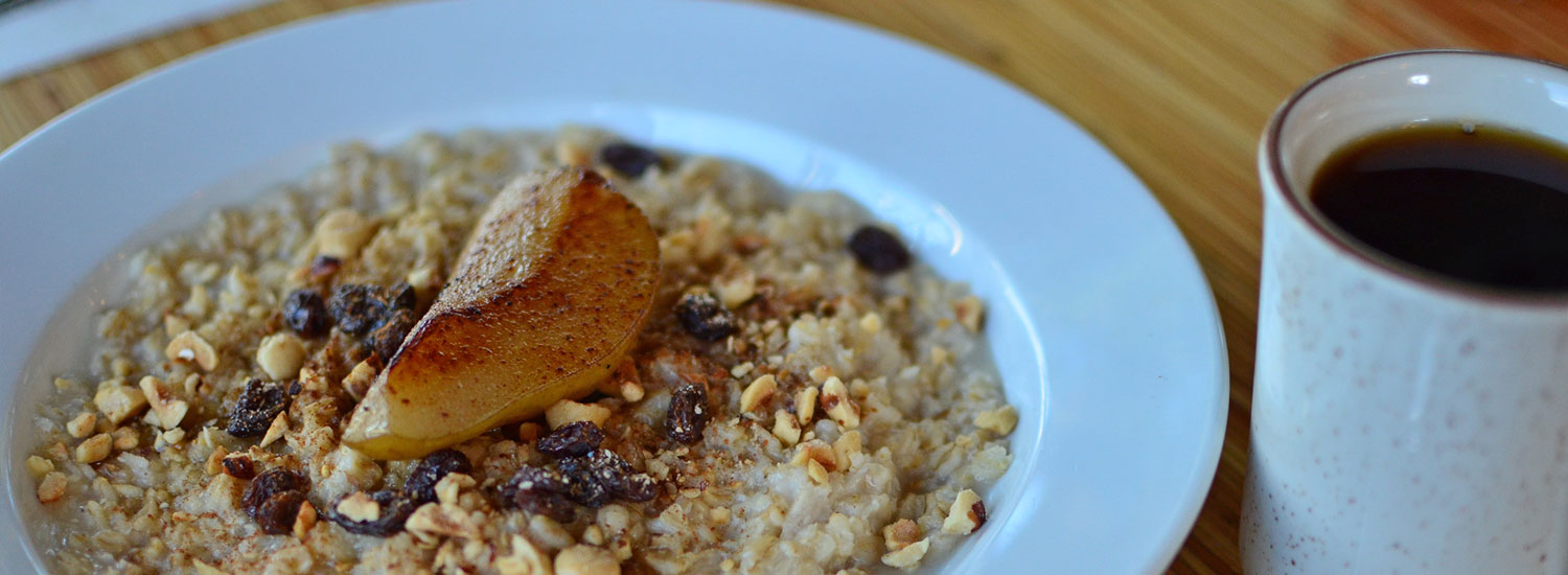Oatmeal with poached pear